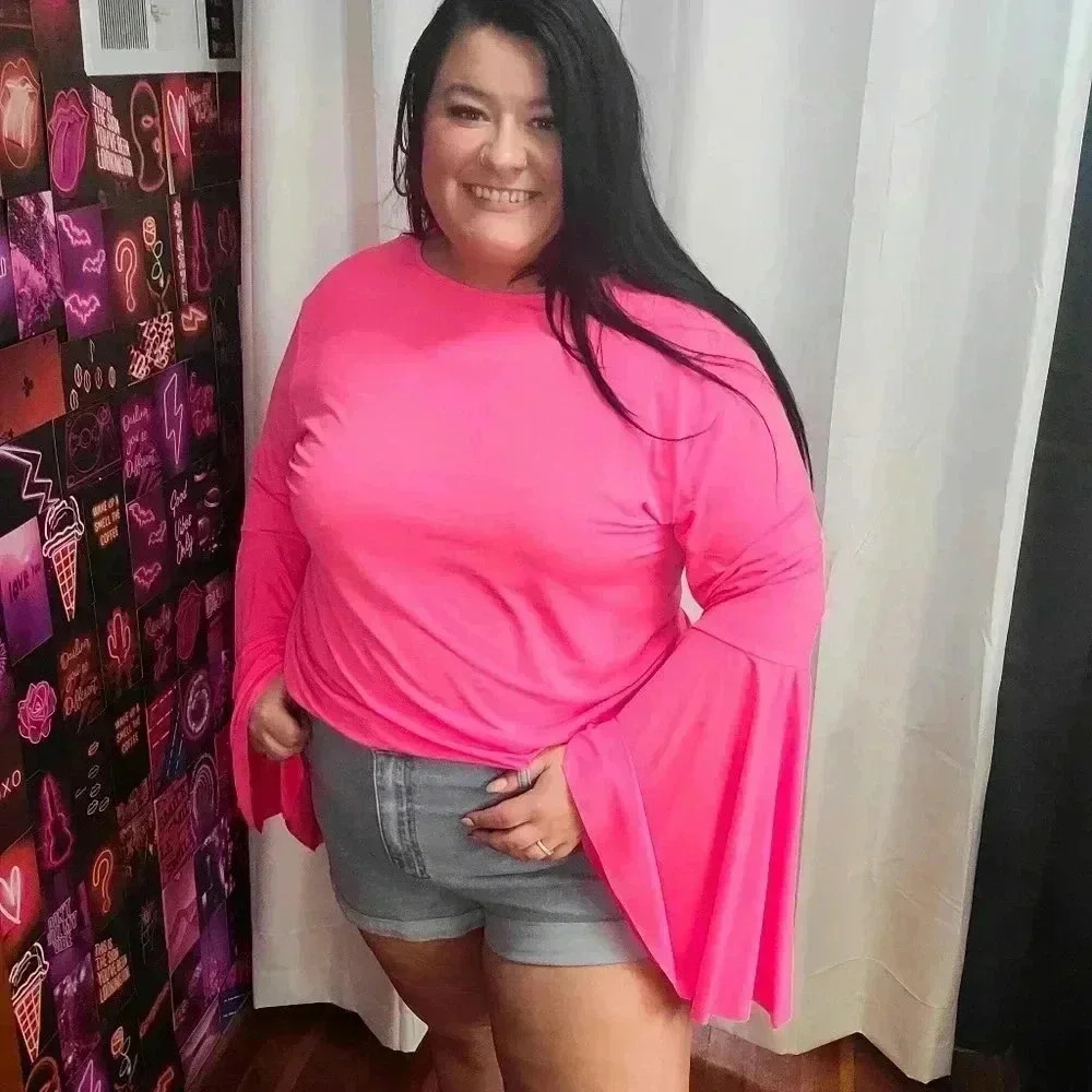 Plus Size Full Length Stretchy Bell Sleeve Top